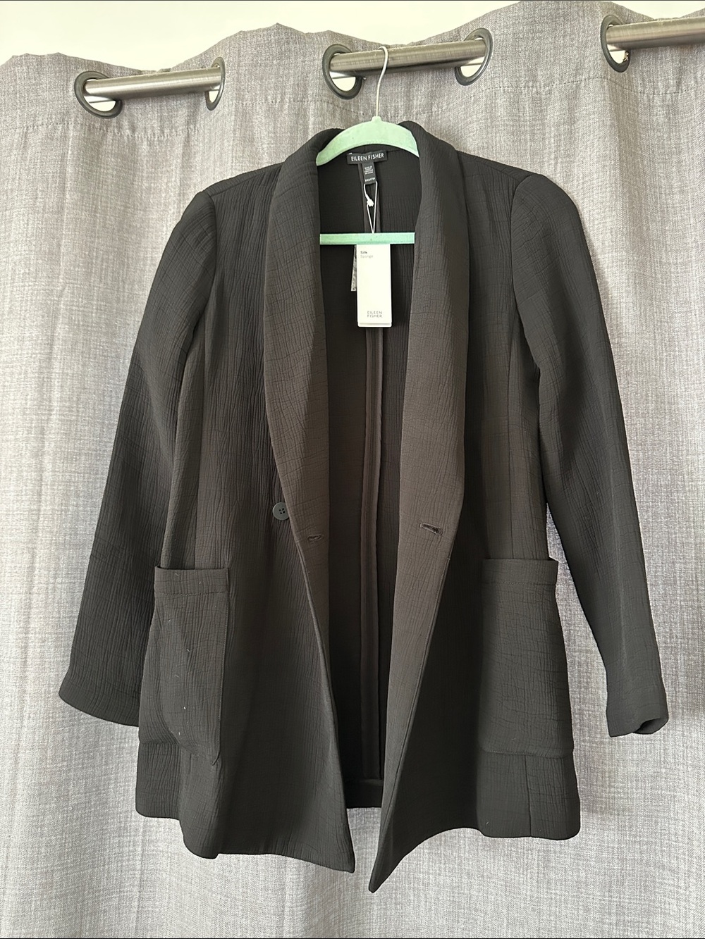 Eileen Fisher Black Textured Open Blazer